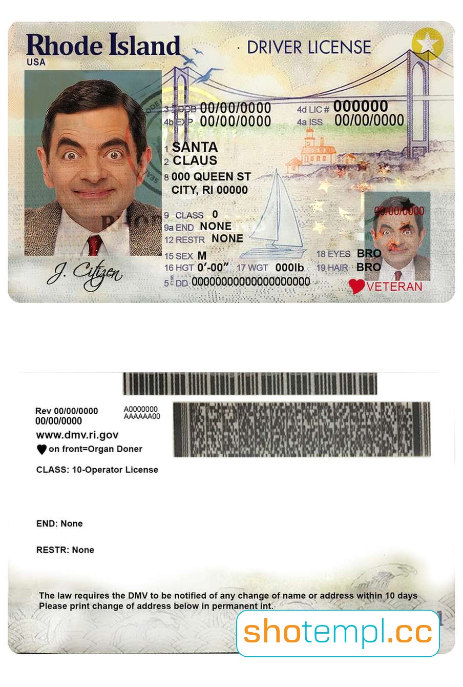 Rhode Island Driver License PSD Template